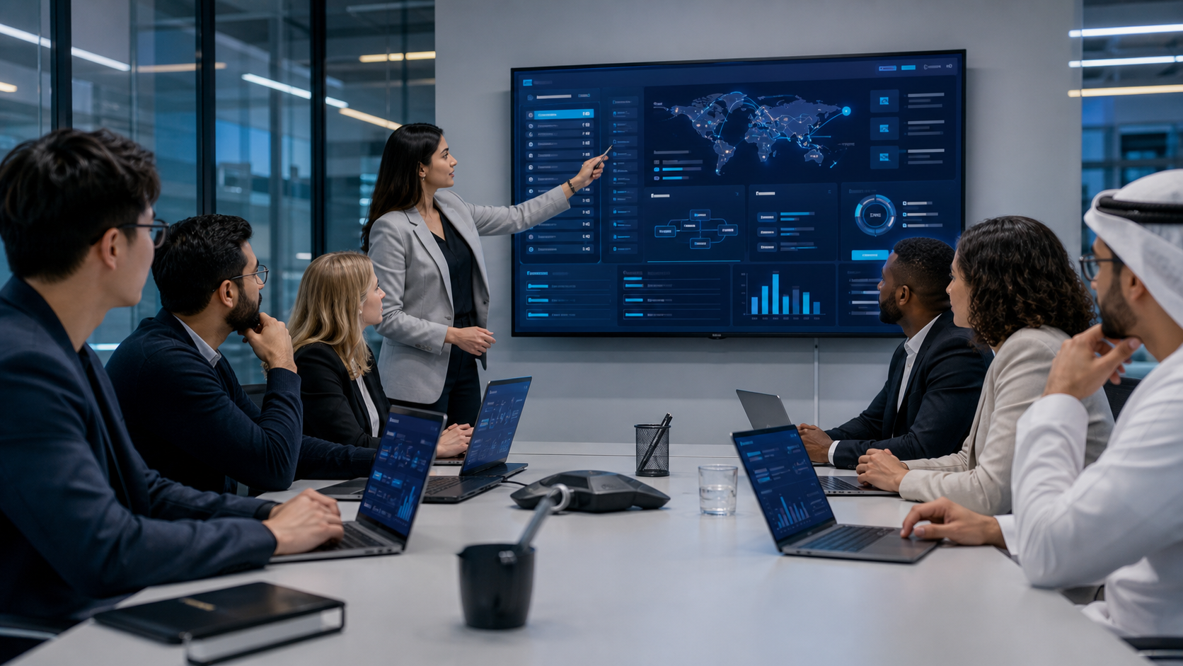 Global operations team reviewing country compliance coverage