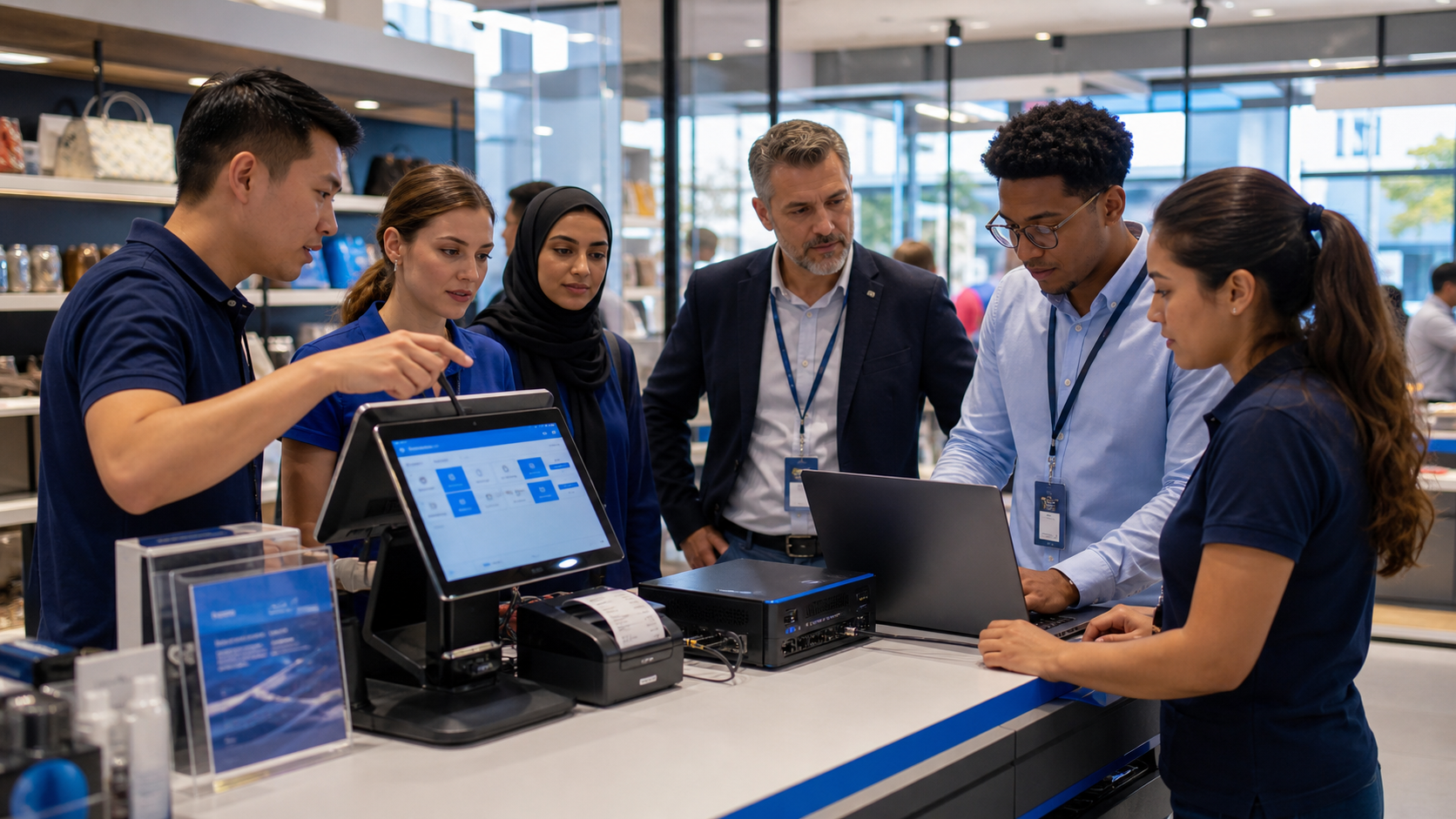 Implementation partner and merchant IT team connecting EazLink to a live retail checkout